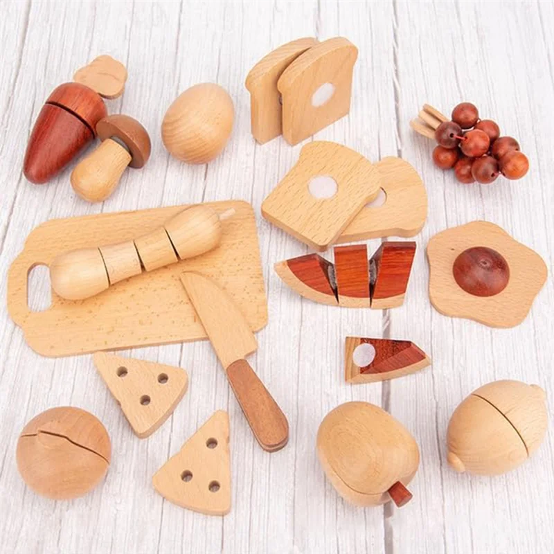 A03I-Natuurlijk houten groente- en fruitkoken, gesimuleerde kleur, kleuterkeukenbewustzijn, kindercadeau