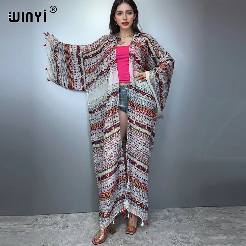 

WINYI summer outfit kimono africa boho print beach cover up maxi dress cardigans beach wear women abaya dubai luxury kaftan