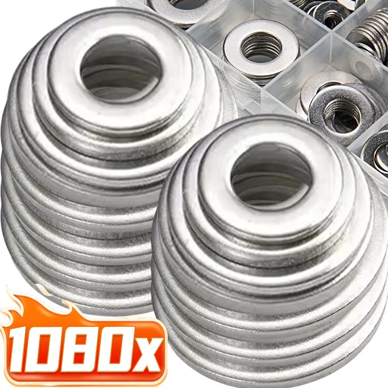 

1080/180PCS Stainless Steel Washer Metal Screw Flat Washers Rings Plain Gaskets Fasteners for Screws Bolts Assortment Kit M2-M12