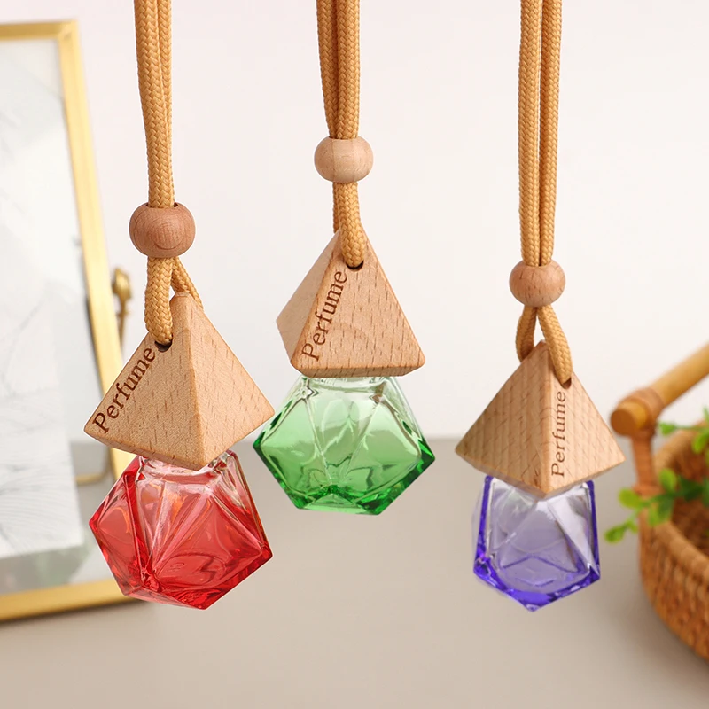 1PC Car Hanging Glass Bottle Empty Perfume Auto Aromatherapy Fragrance Pendent Bottle Perfume Diffuser Automotive Decoration