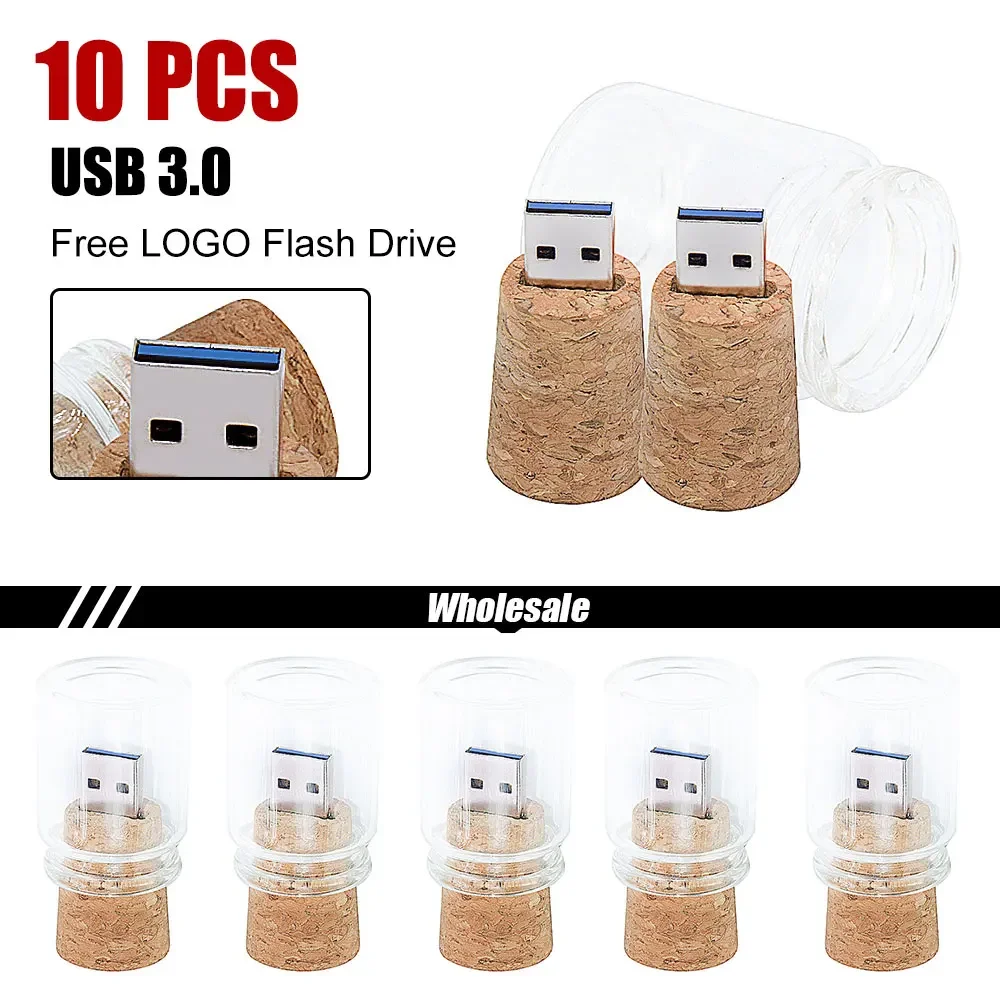 

10pcs/lot USB 3.0 U Disk Glass Drift Bottle With Cork Flash Drive Pendrive 4GB 8GB 16GB 32GB 64GB 128GB Wedding Gift (Free Logo)