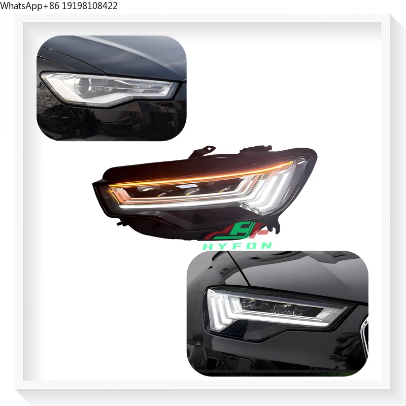 For Audi A6 C7 2016-2018 Upgrade 2023 C8 Style Matrix High Bright Full LED Headlight Daytime Running Lights Plug and Play