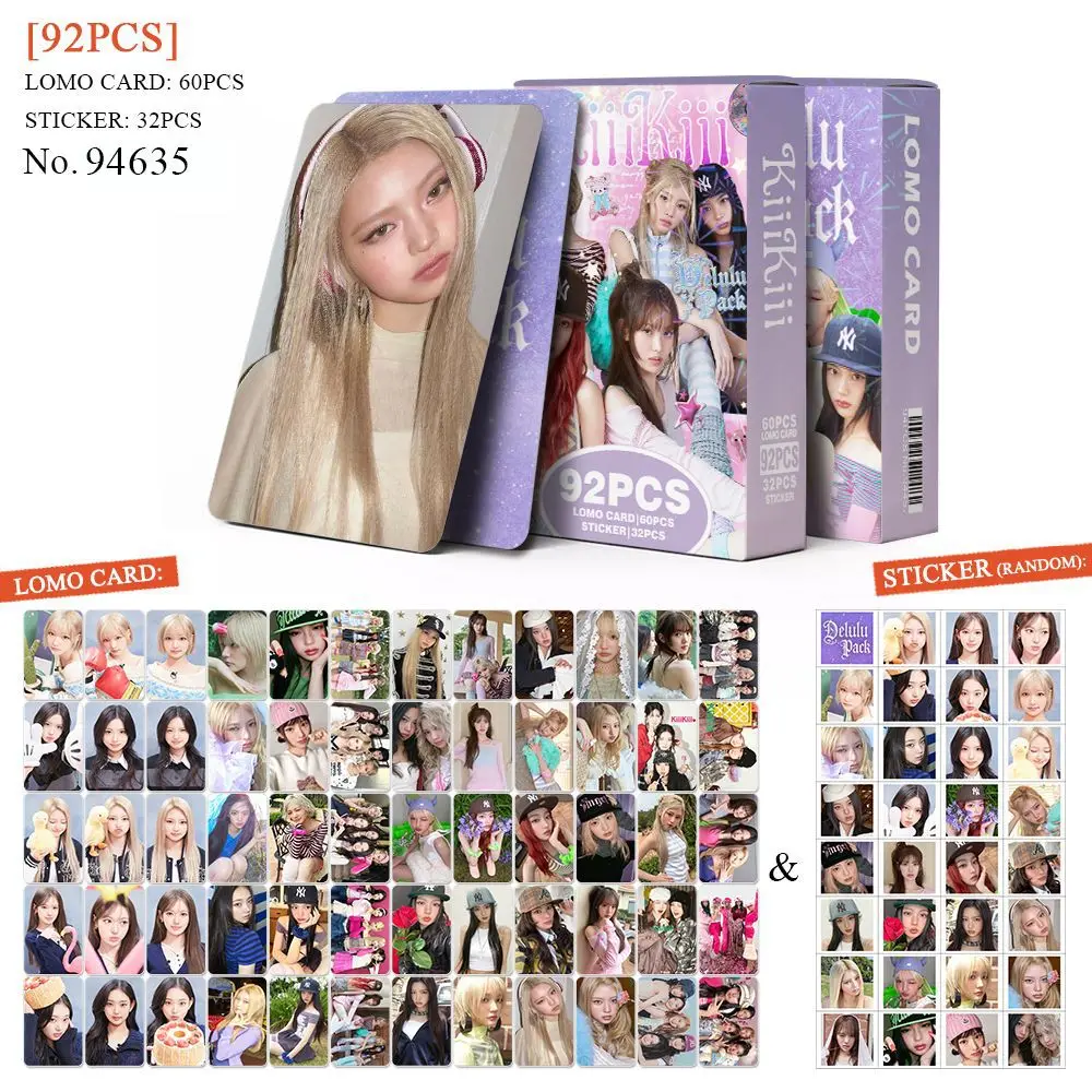 92pcs KiiiKiii Delulu Pack Photo Card Photocards Stickers Kpop Merch Lomo Cards Set Fans Collection Cards Gift