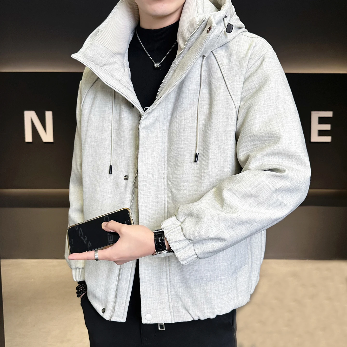 

High Quality Men's Warm Hooded White Duck Down Jackets Winter Solid Color Puffer Coats Outwear Windproof Thicken Padded Clothing