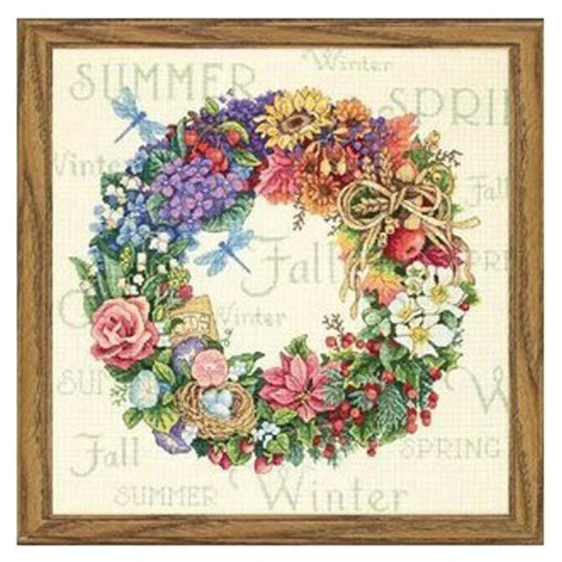 Top Quality Beautiful Lovely Counted Cross Stitch Kit Wreath For All Seasons Season Spring Summer Autumn Winter dim 35040