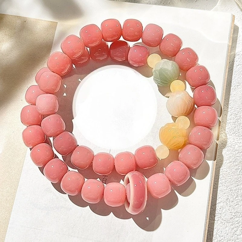 

Pink Bodhi Double Ring Bracelet, Buddha Beads, Ladies Flower Bracelet, Fashion Jewelry, Gifts