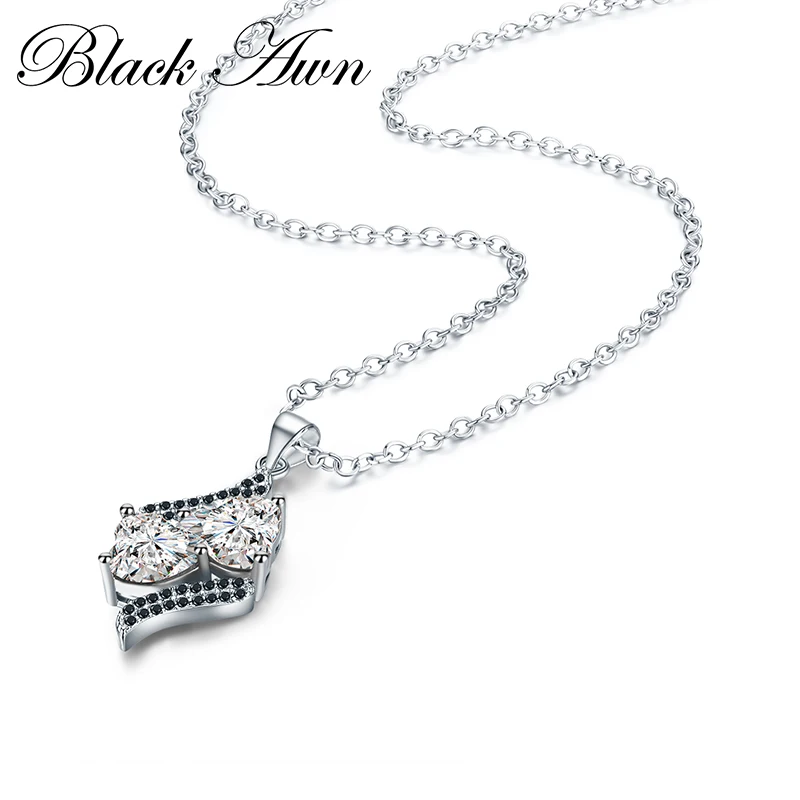 Black Awn Hot Sale Fashion Lucky Trendy Genuine 100% 925 Sterling Silver Heart Pendants Jewelry Necklace Women Bijoux P109