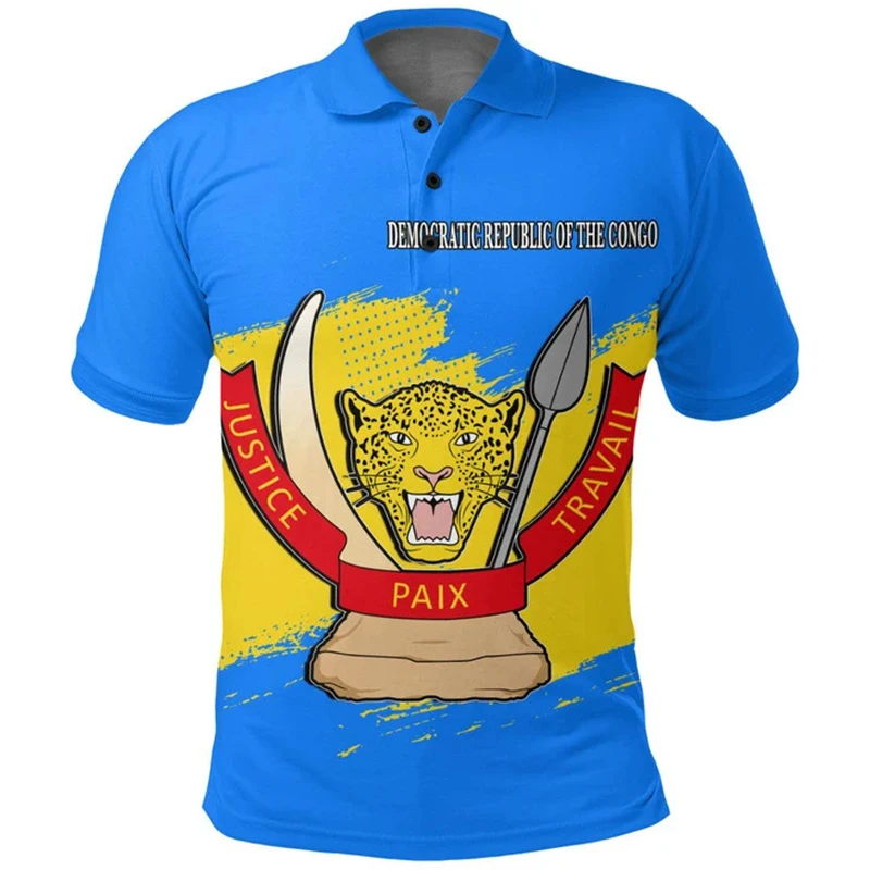 Democratic Republic of The Congo Flag Map 3D Printed Polo Shirts For Men Clothing 2024 Daily Male POLO T-shirt Boys Tops Lapel