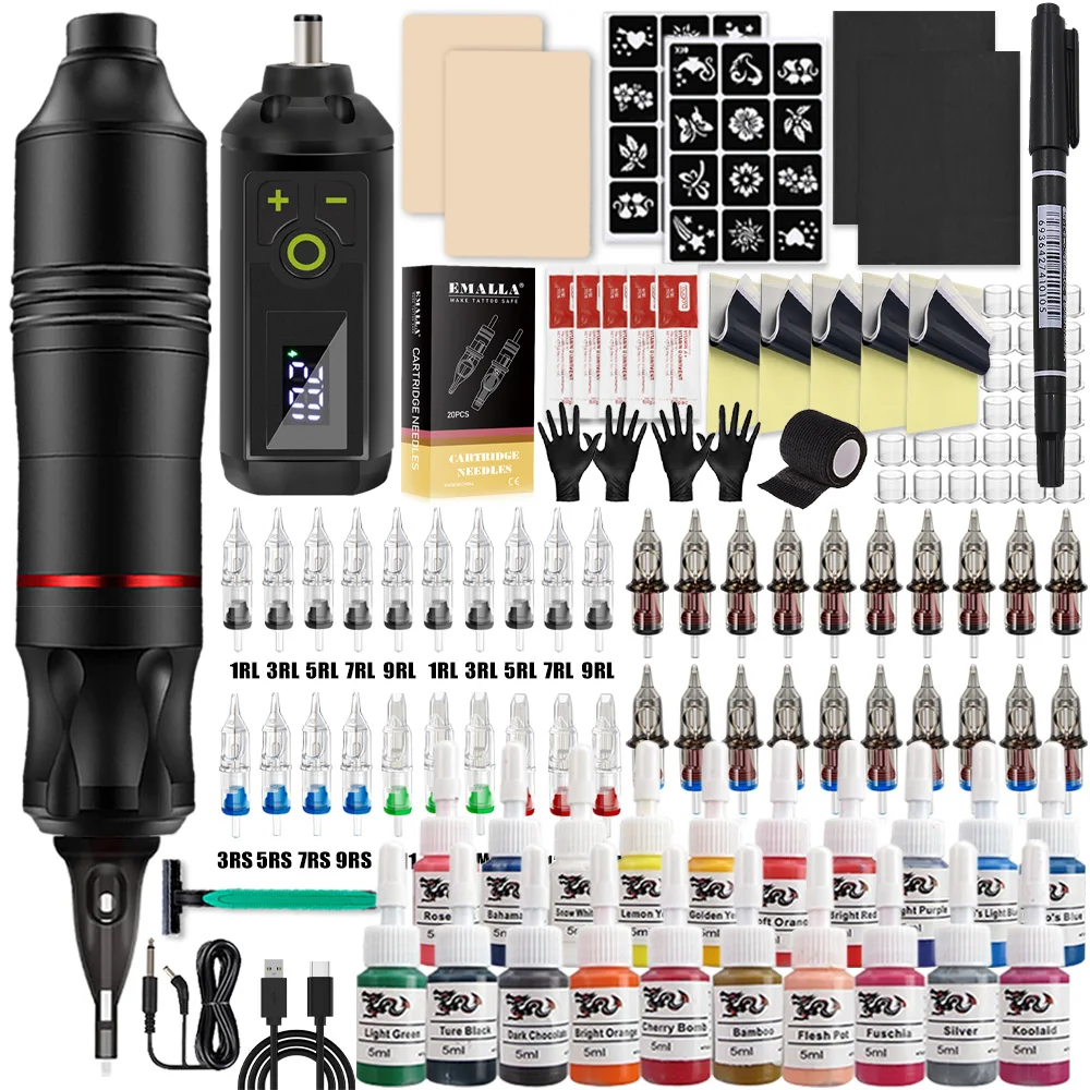 

Wireless Tattoo Kit Rotary Tattoo Machine Kit Mini Tattoo Power Supply Battery Cartridge Needles Set for Tattoo Artists Beginner