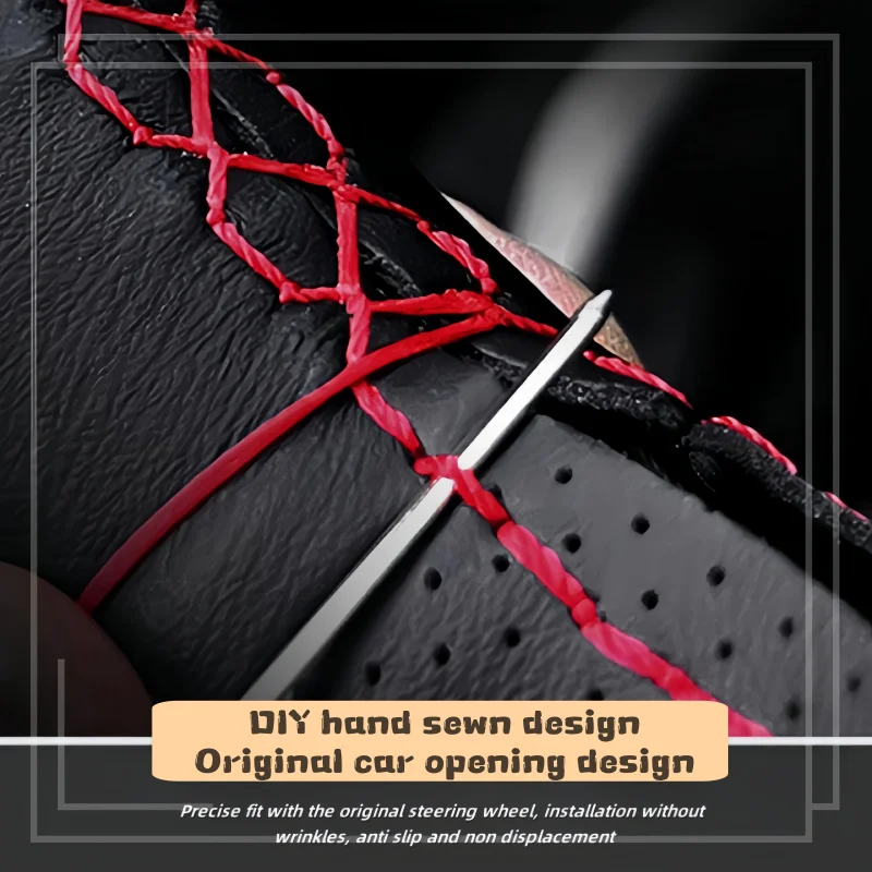 DIY Steering Wheel Cover Faux Leather Breathable Black For Audi Q3 2018-2019 Q5 2017-20 Braiding Cover For Audi Steering Wheel