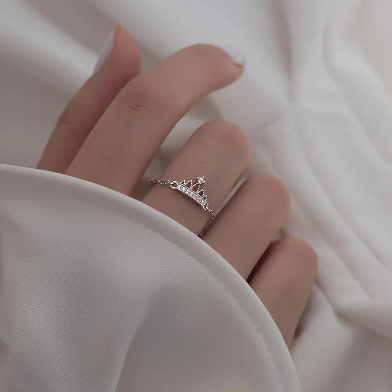 Pull-out Adjustable Ring Women's Large Size Korean Style Fashion Shining Zircon Chain Crown Ring Bo for Live Streaming