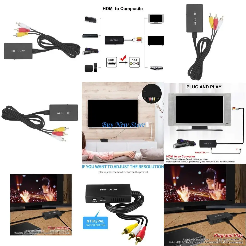 

20CE HDTV to 3RCA Cable 1080P HDTV Male to 3RCA Video Cable Connector Adapter