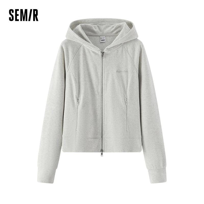 Semir outerwear feminino estilo curto magro bordado moda casual 2025 nova primavera raglan-mangas jaqueta com capuz suave