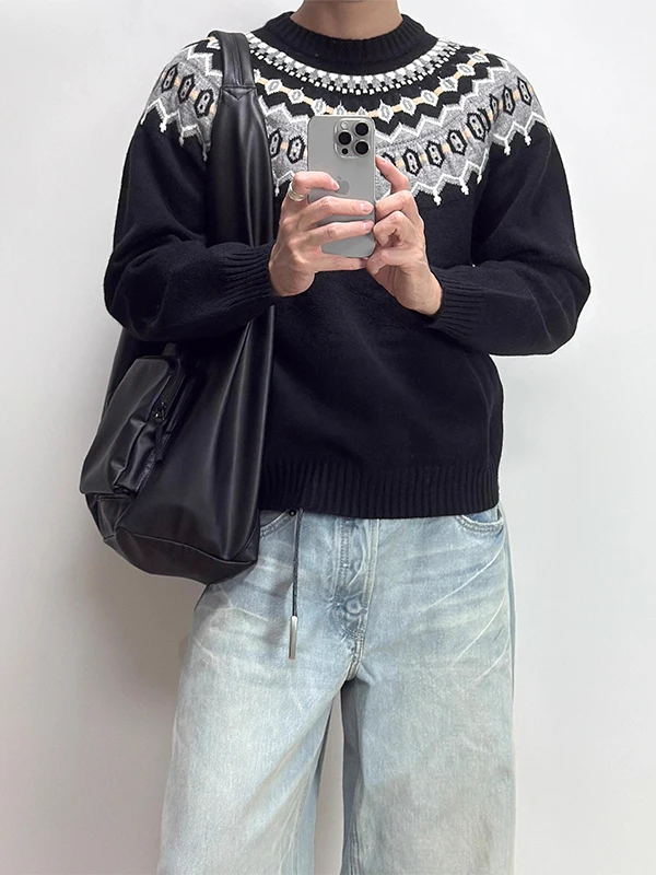 

Warmth Knitted round Ne Sweater Men's Sle Vintage Embroidery Long Sve Base irt Comfortable Fit Faionable Turtlene