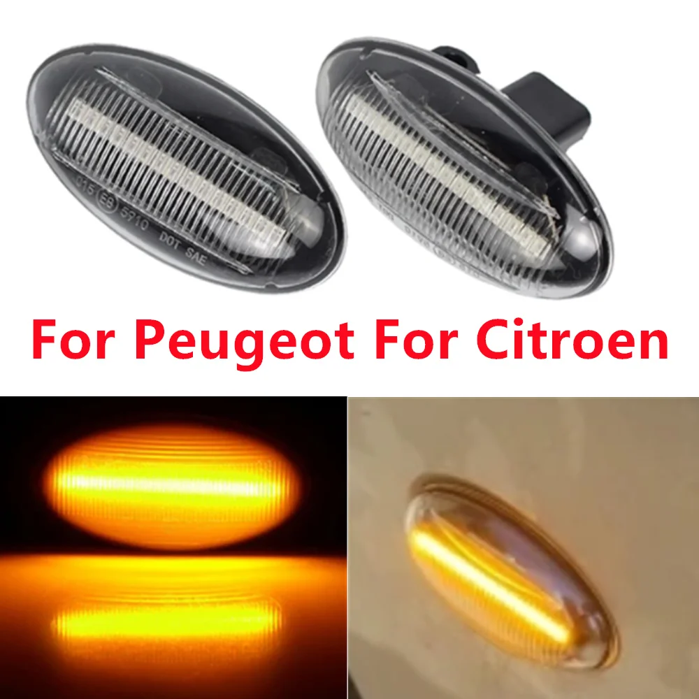 2pcs Dynamic Flashing Led Side Marker Turn Signal Light For Peugeot 107 108 206 307 407 For Citroen C1 C2 C3 C4 C5 C6 C-Crosser