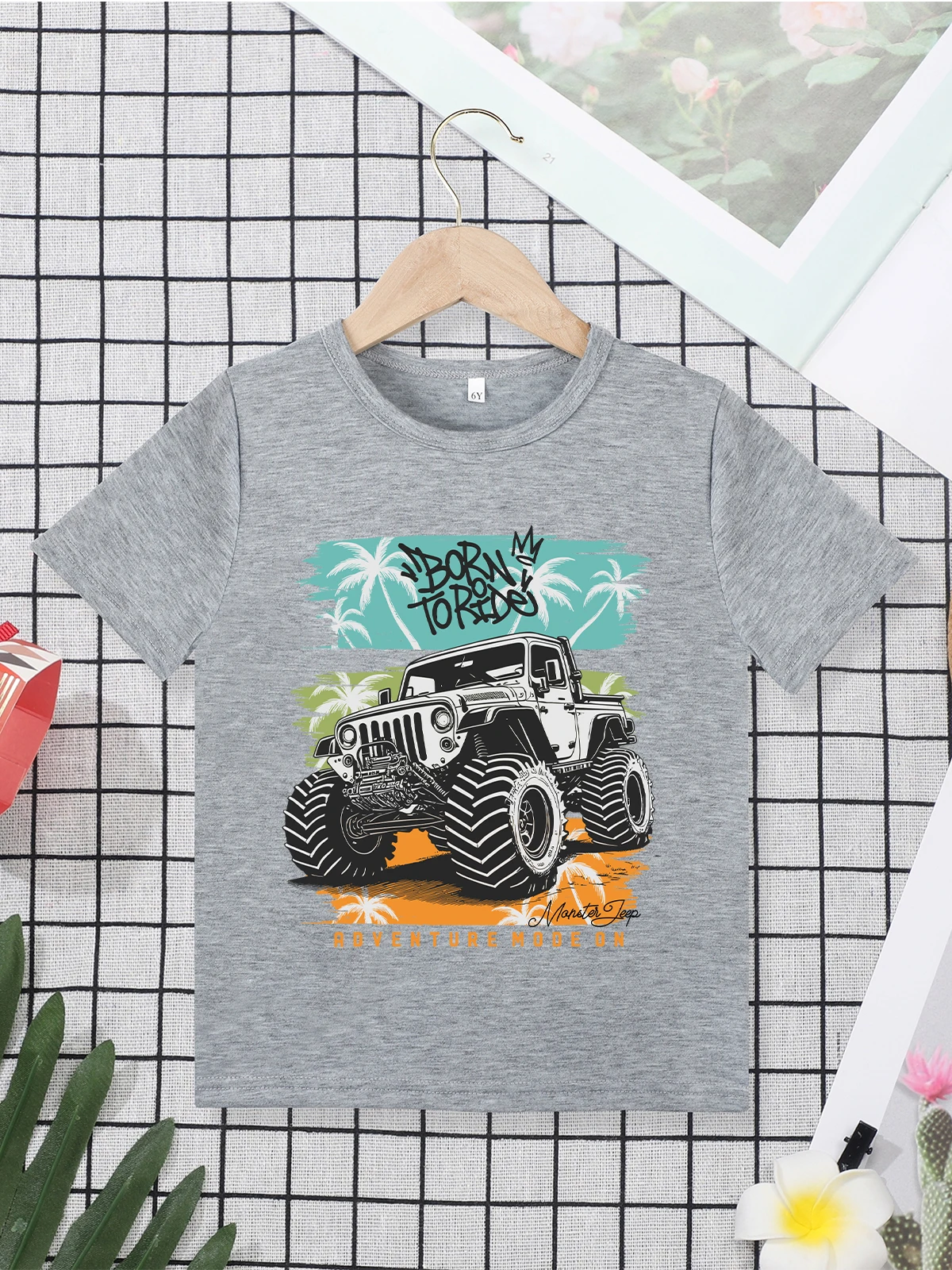 Monster Truck Hipster Boys Shirt Summer Outdoor Adventure Fashion Children\'s Clothing Short Sleeve Black Tops Street Casual Tees