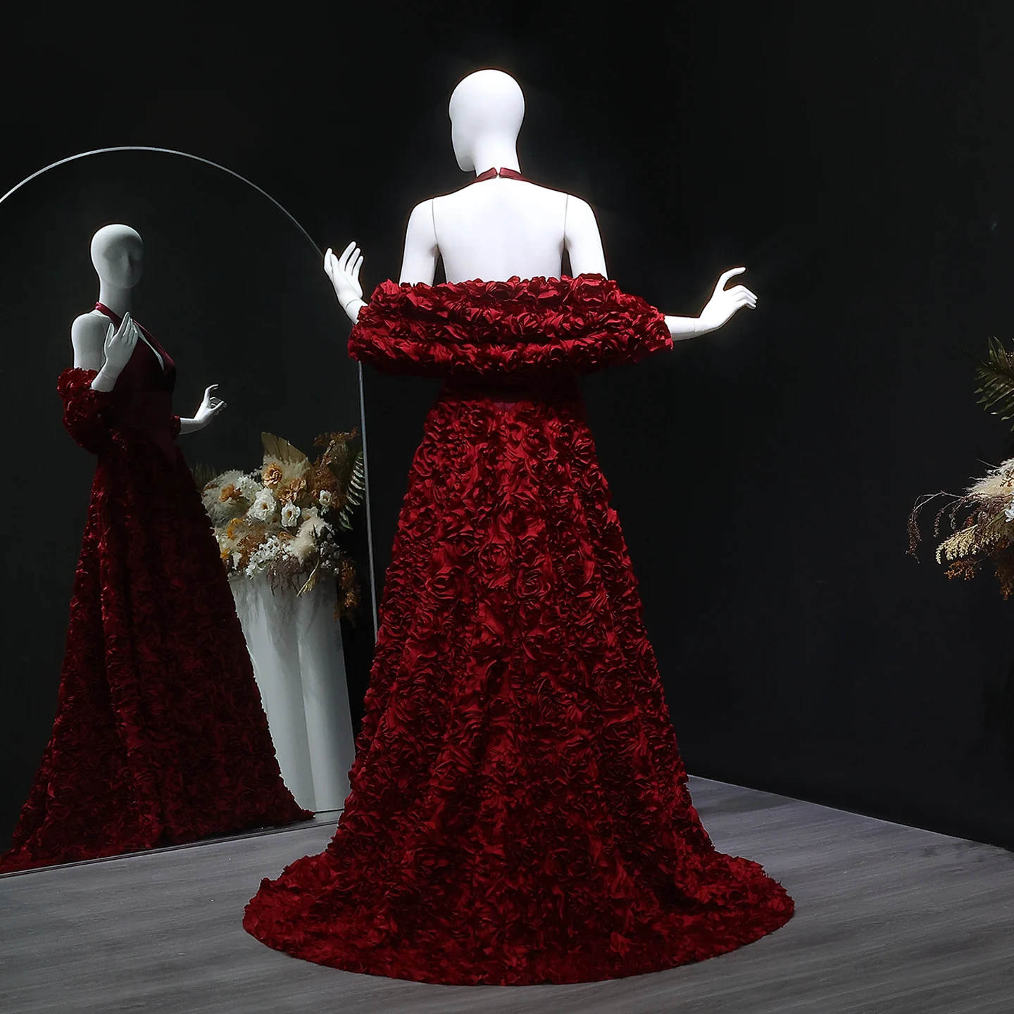 シャロンはワインレッド V ネックイブニングドレス 3D 花 A ラインホルター女性のウェディングパーティーフォーマルガウン SF197 カスタマイズ