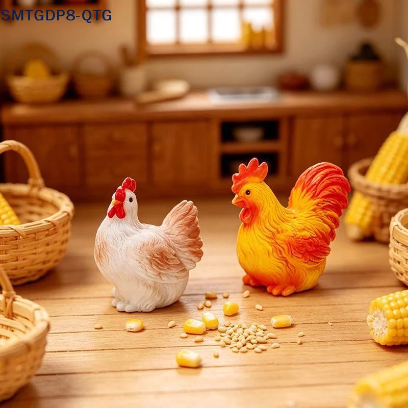 Hot 1pcs Wholesale Cartoon 3D Animal Mini Chick Cock Hen Resin Charms Mini Ornament DIY Accessories For Keychain Dollhouse Decor