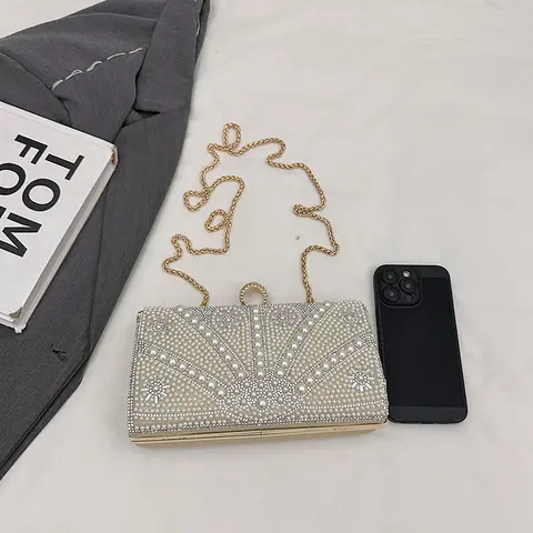Lyxiga diamanter damväskor gnistrande glänsande diamanter aftonväska kedja pärlpärlkuvertväska festklänning middagsväska 8 best sales pärla aftonväska - №6