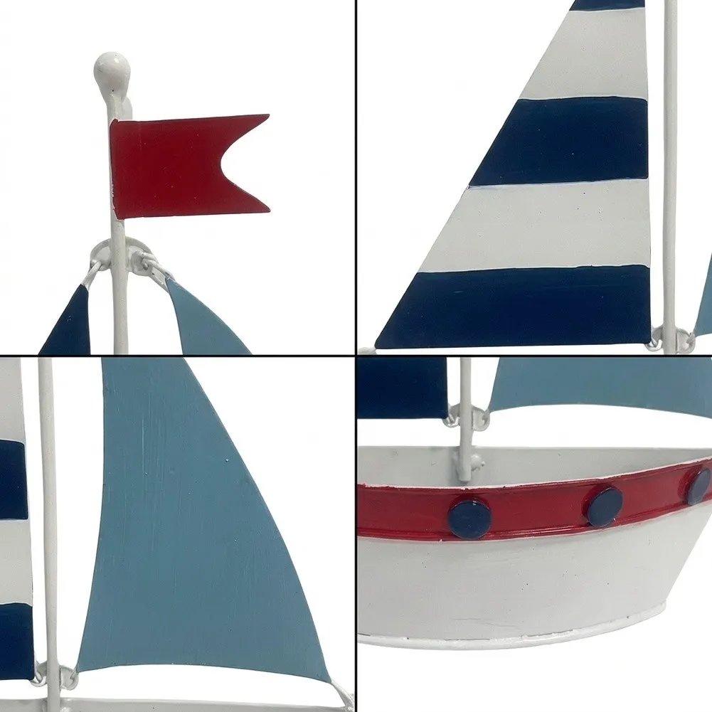 For Coastal Home Styling Painted Sailboat Wall Hanging Container Outdoor Garden Wall Container Elegant Sailboat Shape