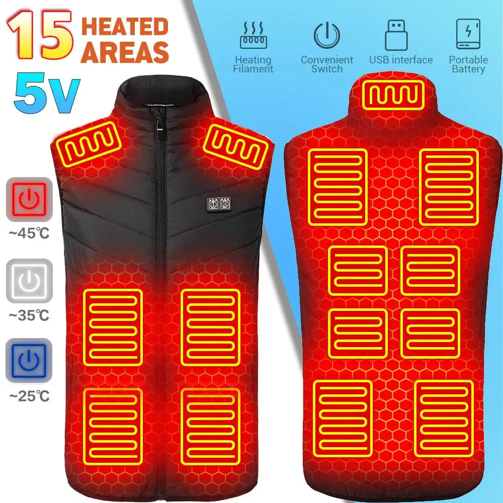 Winter Heated Vest Heated Clothes Motorcycle Jacket Heating Vest Men Hunting Ski Heating Jacket Anti-freeze USB Powered S-6XL