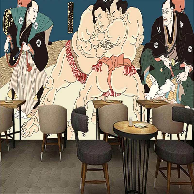 Modern Sumo Japanese Food Restaurant Mural Wallpapers Industrial decor Cuisine Restaurant Izakaya Background Wall Painting