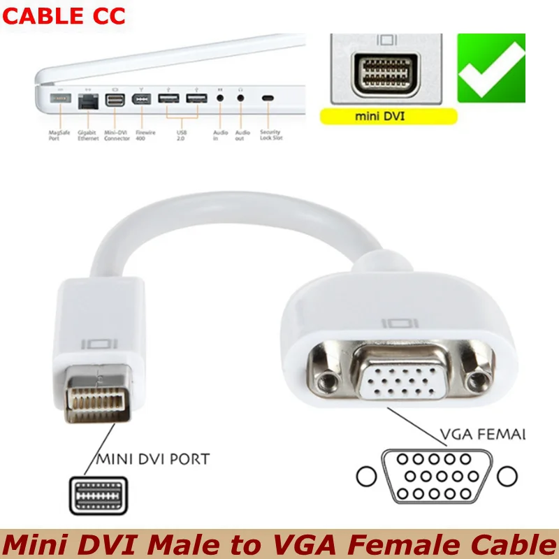 The best quality of 10cm mini DVI to VGA RGB mother video audio adapter for Apple Macbook and projector