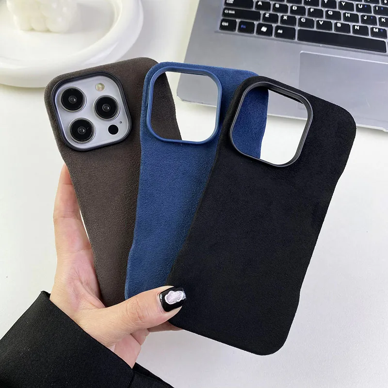 Suede Matte Leather Back Case For iPhone 15 14 13 12 Pro Max Luxury frameless Cover With Magnetic For Magsafe Wireless Charging