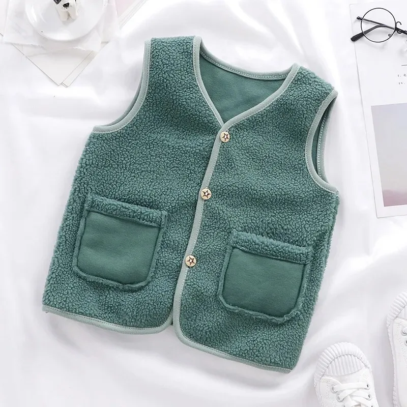 Toddler Baby Boys Girls Short Fleece Vest 2024 Kids Children Autumn Winter Brushed Cardigan Jacket Warm Casual Solid 3-8 Years