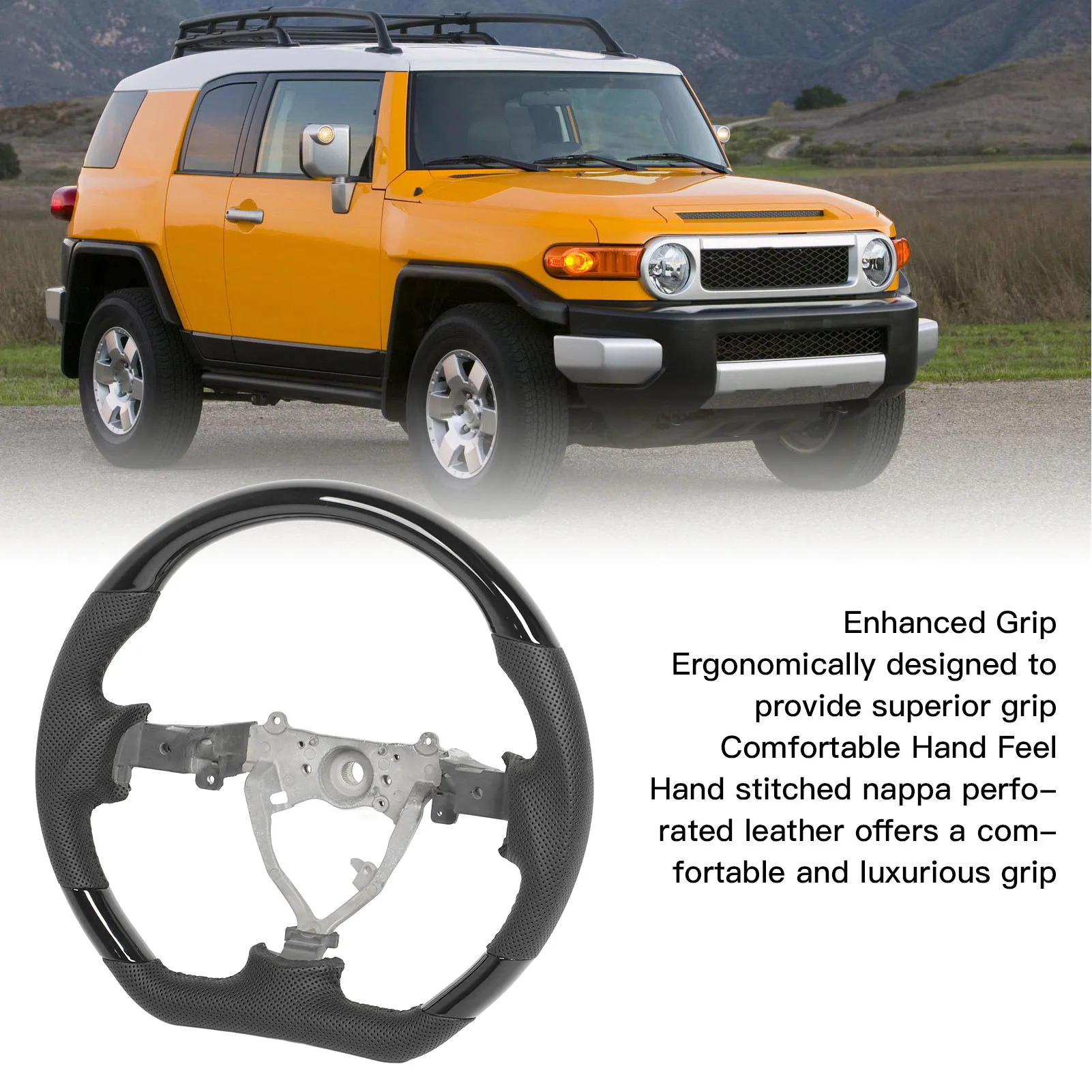 Auto Hydro‑Dip Steering Wheel Scratch Resistant Stylish Flat Bottom Steering Wheel Comfortable for FJ Cruiser 2007 To 2017