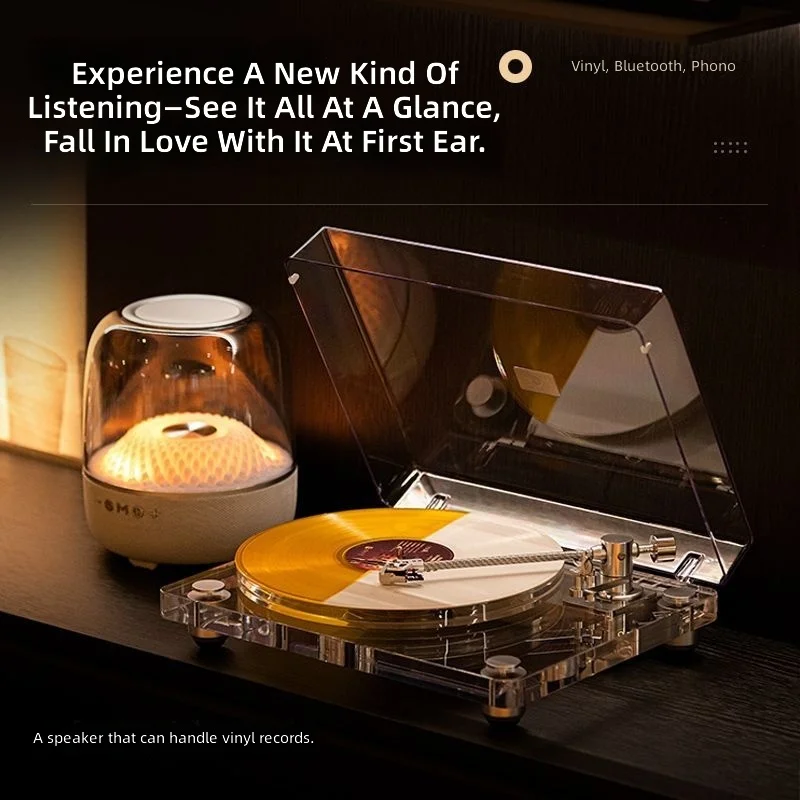 vinyl record player gift advanced audio bluetooth speaker ornament household light luxury transparent phonograph