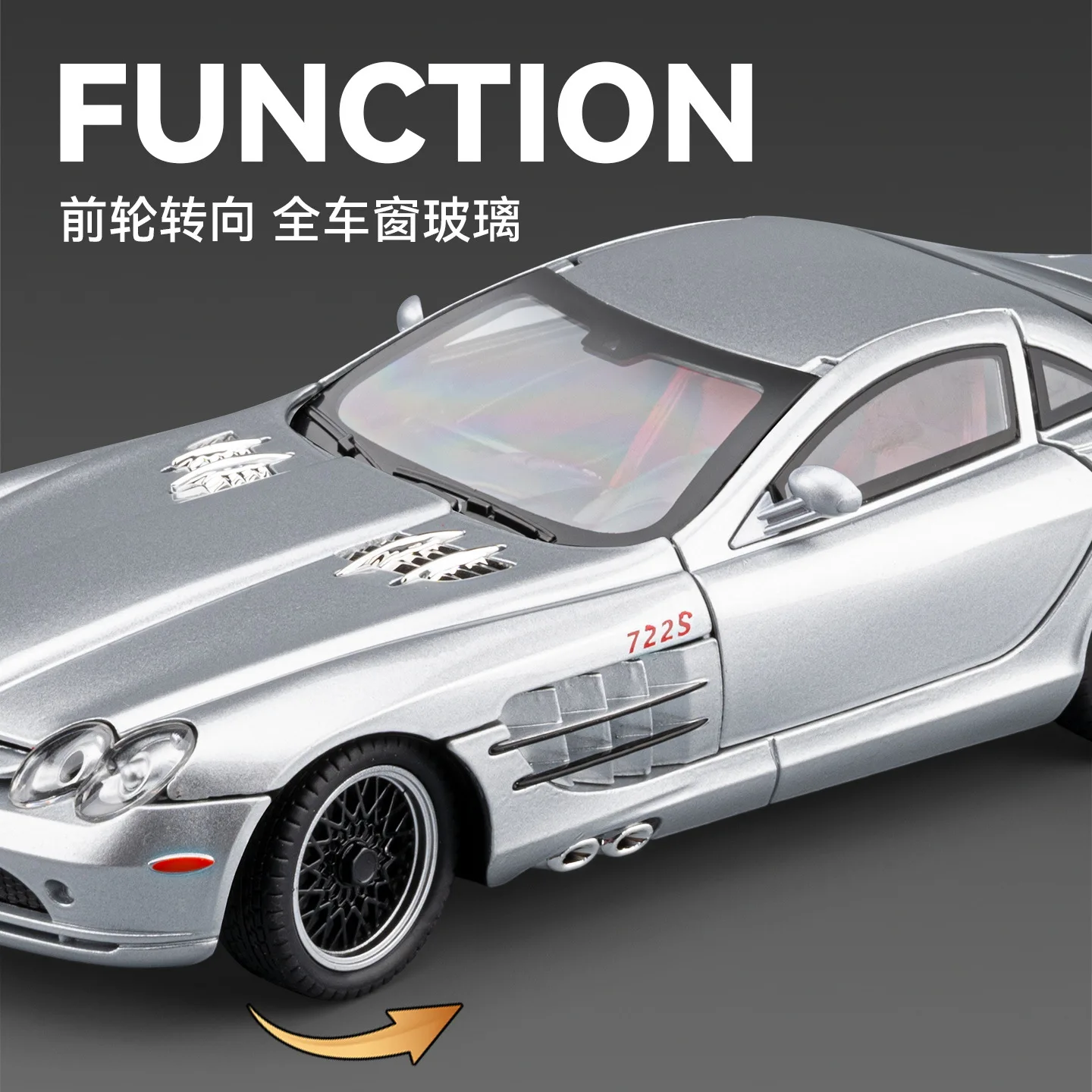 1:24 SLR 722S Supercar سبيكة معدنية دييكاست نموذج سيارة الصوت والضوء لعبة أطفال قابلة للجمع