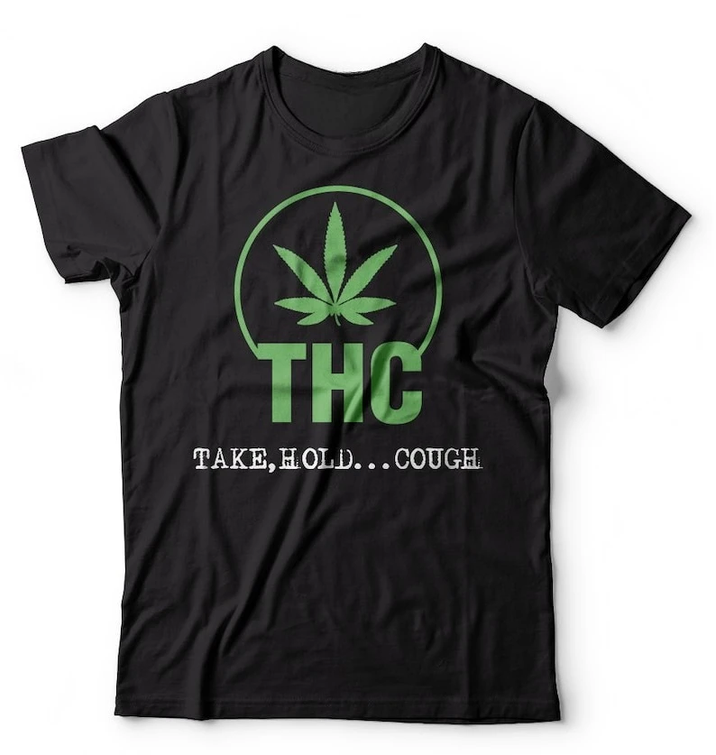 

Letters(THC)- Weed Funny Mens Take Hold Cough Funny Weird Shirt Regular Loose Cotton Crewneck Short-sleev Adult Streetwear