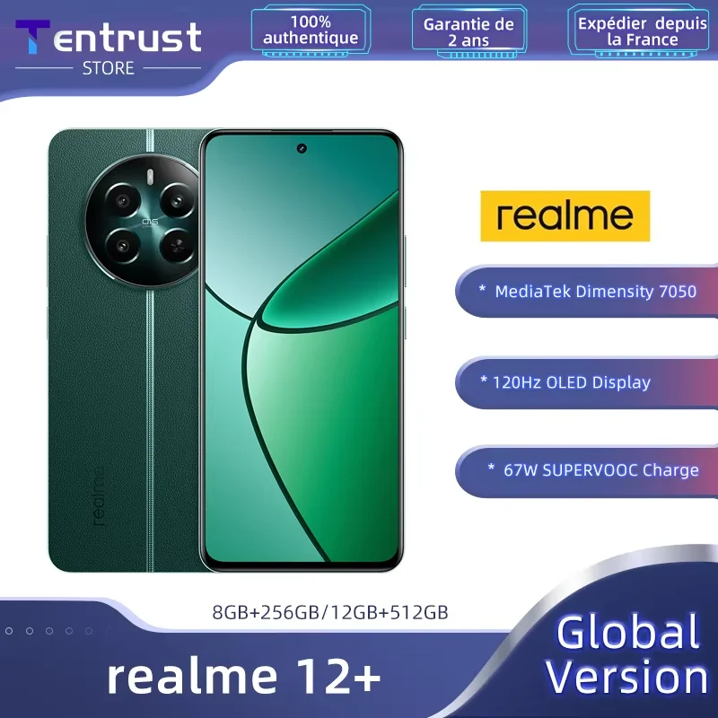 Version globale realme 12+ 5G 120Hz Ultra Smooth OLED Display 67W SUPERVOOC Charge MTK Dimensity 7050 5G realme 12 Plus 5G Version globale realme 12+ 5G 120Hz Ultra Smooth OLED Display 67W SUPERVOOC Charge MTK Dimensity 7050 5G realme 12 Plus 5G