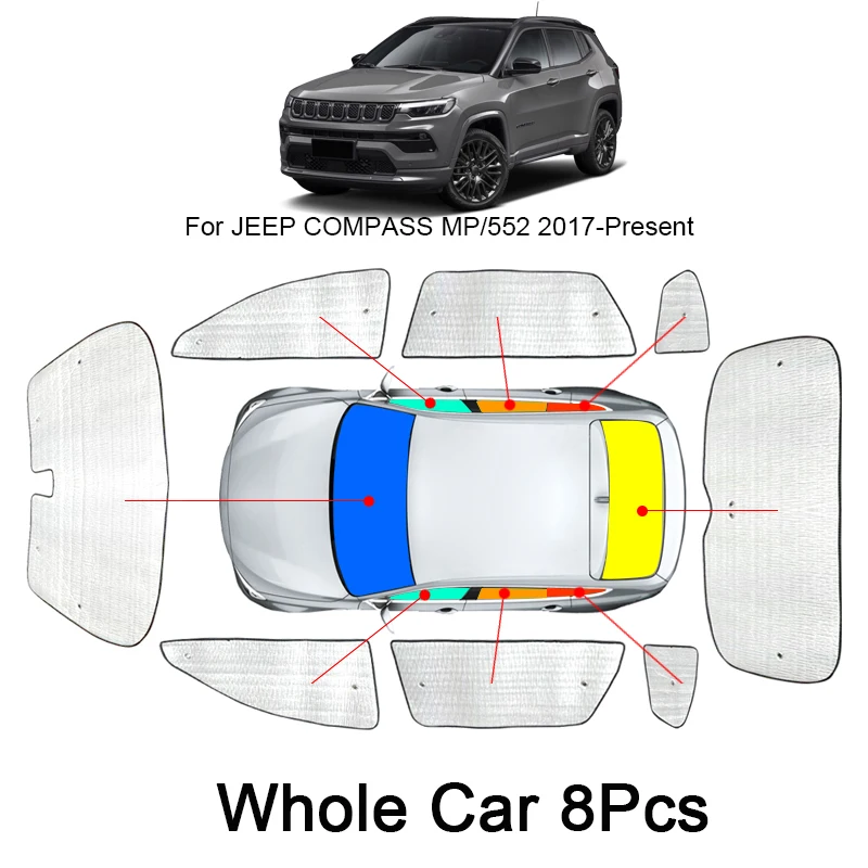 Car Sunshades UV Protection Cover For JEEP COMPASS MK49 MP 552 2007-2025 SideWindow Curtain Sun Shade Visor Windshield Accessory