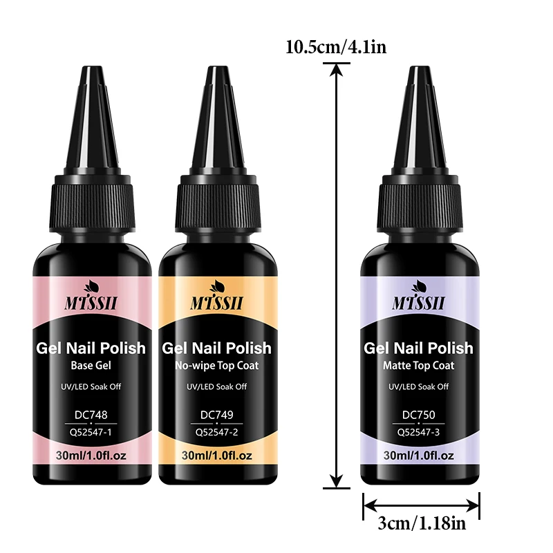2/3개 30ml 노와이프 탑코트 베이스코트 매트 탑코트 젤 네일 폴리쉬 세트 샤인 마감 롱래스팅 네일아트 기능성 젤 DIY