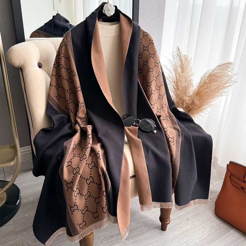 Winter Warm Cashmere Scarf for Women Luxury Pashmina Blanket Thick Shawl Wrap Neckerchief Fashion Bufanda Echarpe Poncho 2024