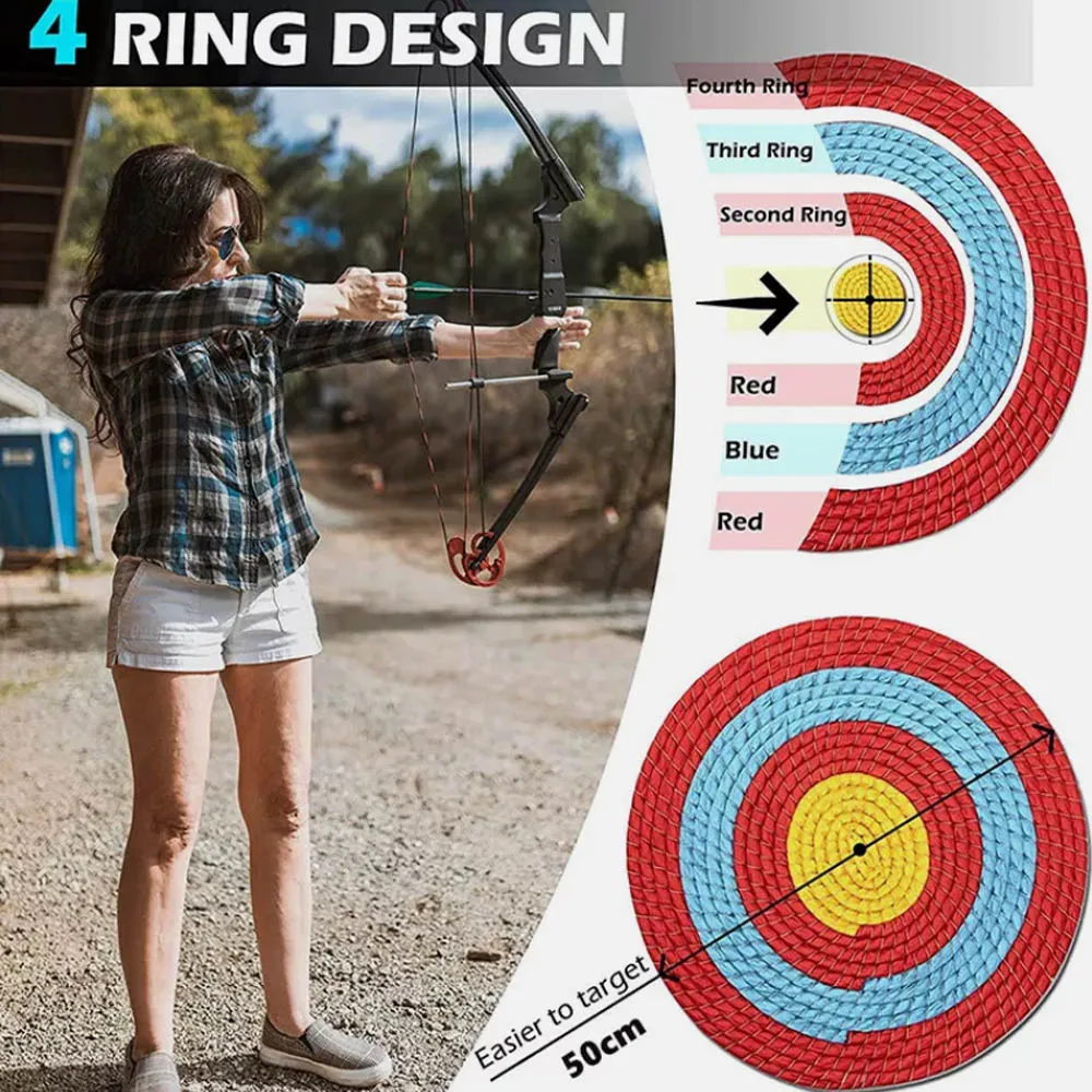20\'\' Straw Archery Grass Target 3 Layer 6cm Thick Compound Recurve Bow Shooting Round StrawTarget for Outdoor Shooting Practice