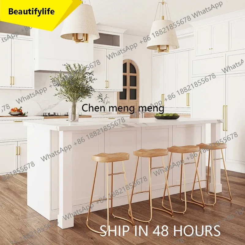 

Современный кухонный остров из меламиновой плиты белого цвета с винным шкафом и обеденным столом