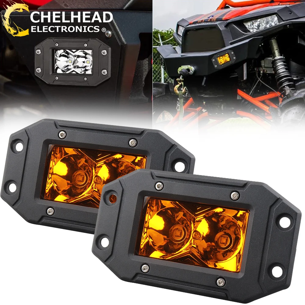 Led 4x4 Off road Work Light Spot Beam Flush Mount Pods Auxiliary Driving Fog Backup Lamp for Pickup SUV Car Tractor UTV ATV