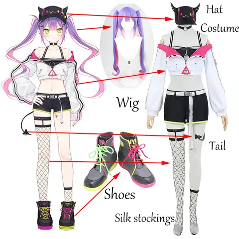 Disfraz de Anime VTuber Hololive Tokoyami Towa, uniforme Sexy para niña, peluca con cola, zapatos personalizados para Halloween y Navidad