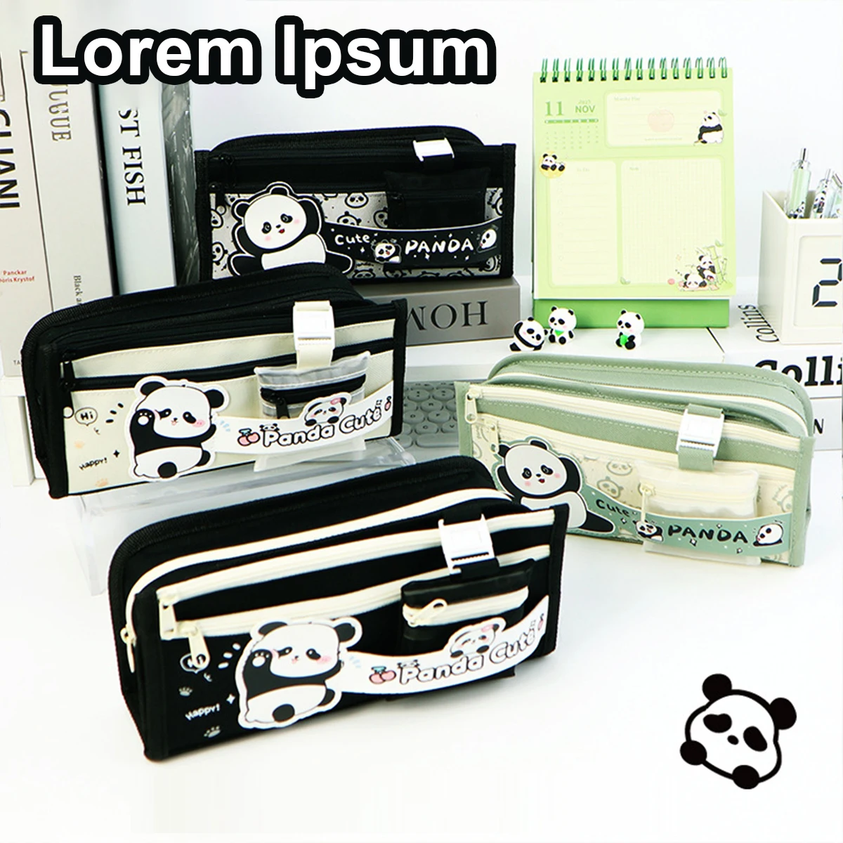 Saco de Lápis Panda de Grande Capacidade para Crianças, Lápis Kawaii Case, Estojos Escolares, Zipper Pouch, Estudantes Material Escolar