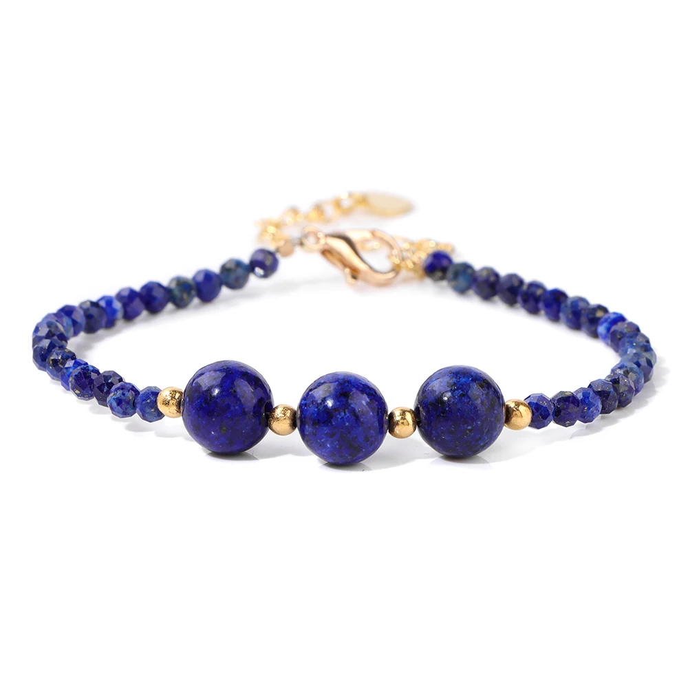 8MM Lapis Lazuli Charm Bracelet 3MM Faceted Small Howlite Quartzs Stone Bead Bangle Wristband Reiki Jewelry Gift For Women Men