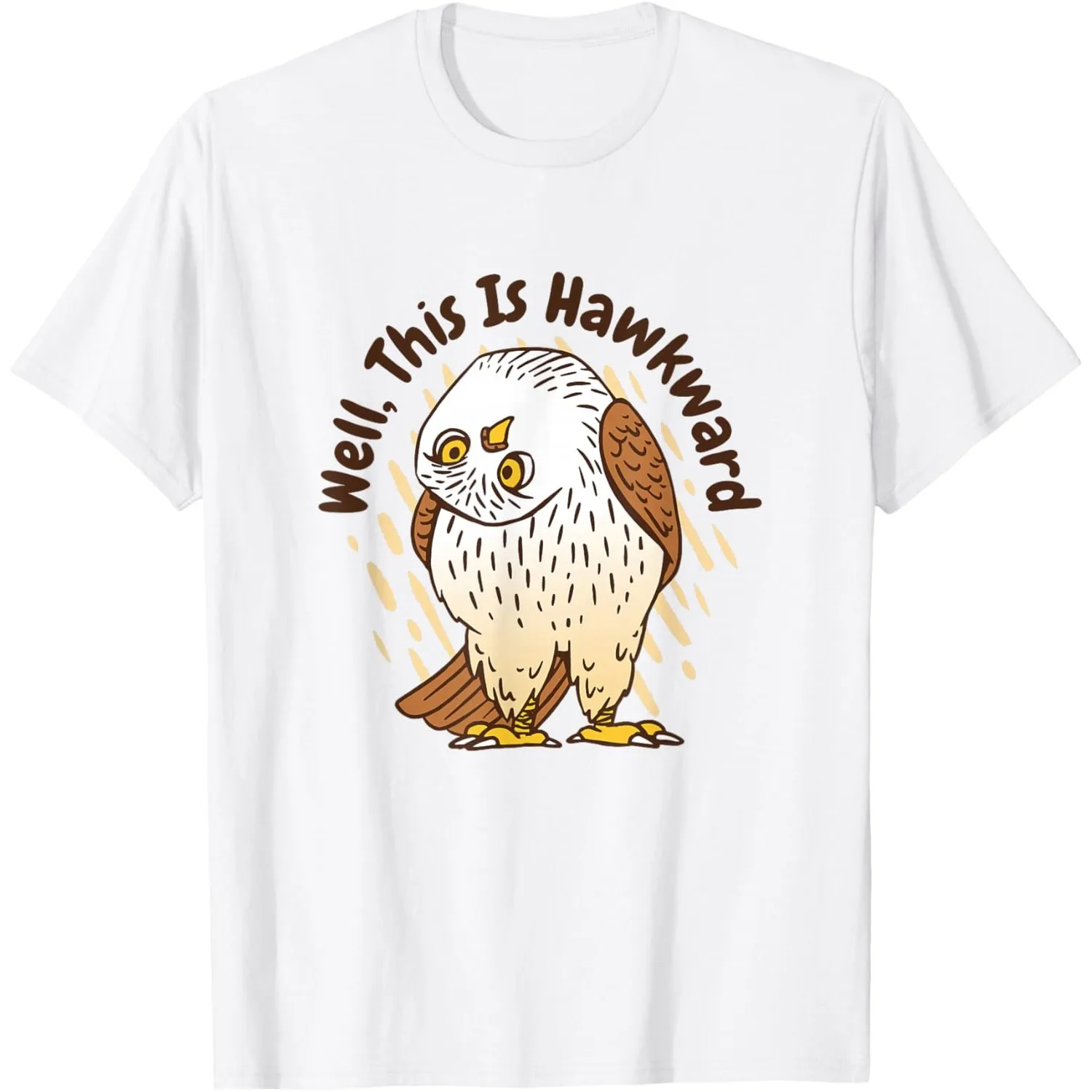 Funny Hawk Bird Graphic Tee Well This Is Hawkward Casual Round Neck T-Shirt for Men