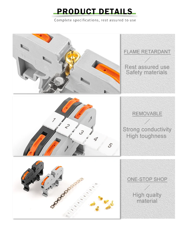 10 Stück DIN-Schienenklemmenblock 211 Draht elektrischer Leiter Universal-Schnellkupplungsanschluss mit Zahlenstreifen-Set – Detail 4