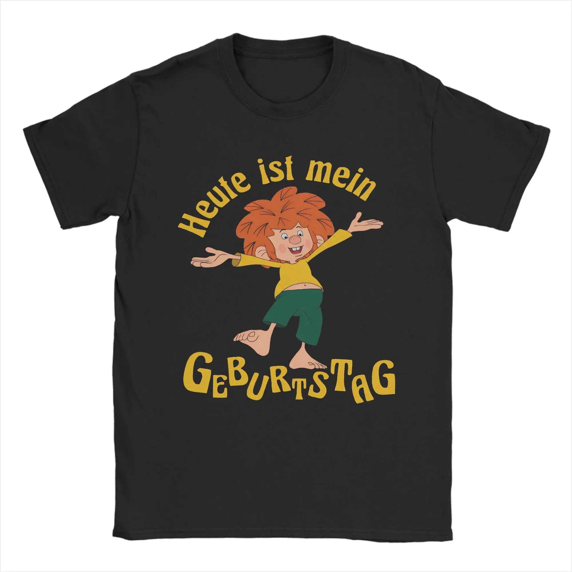 Men's T-Shirt Pumuckl Happy Birthday Novelty 100% Cotton Tee Shirt Short Sleeve German Cartoon T Shirts Round Neck Tops Summer