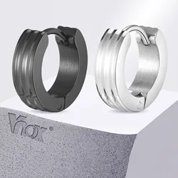 Vnox Grooved Hoop Earrings for Men Teens Boys, Anti Allergy Simpilicy Metal Ear Jewelry,  Goth Black Stainless Steel Hoops