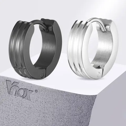 Vnox 남성용 그루브 후프 귀걸이, 십대 소년, 항알레르기 심플 메탈 이어 쥬얼리, 고스 블랙 스테인리스 스틸 후프