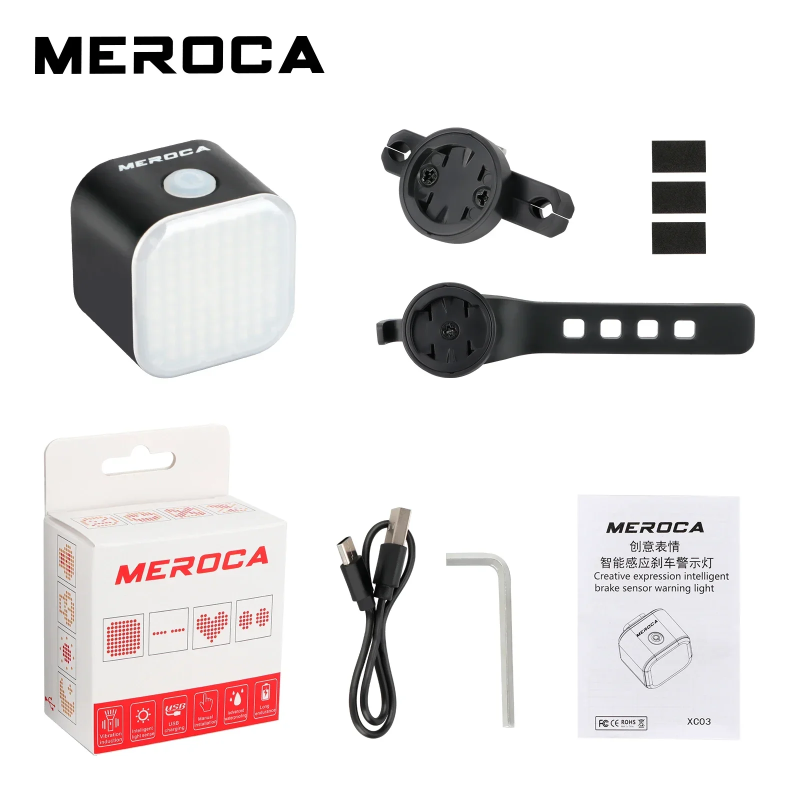 MEROCA Bicycle Tail Light Smart Brake Sensor MTB Road Bike Taillight USB Rechargeable Cycling Rear Lantern Warning Lamp