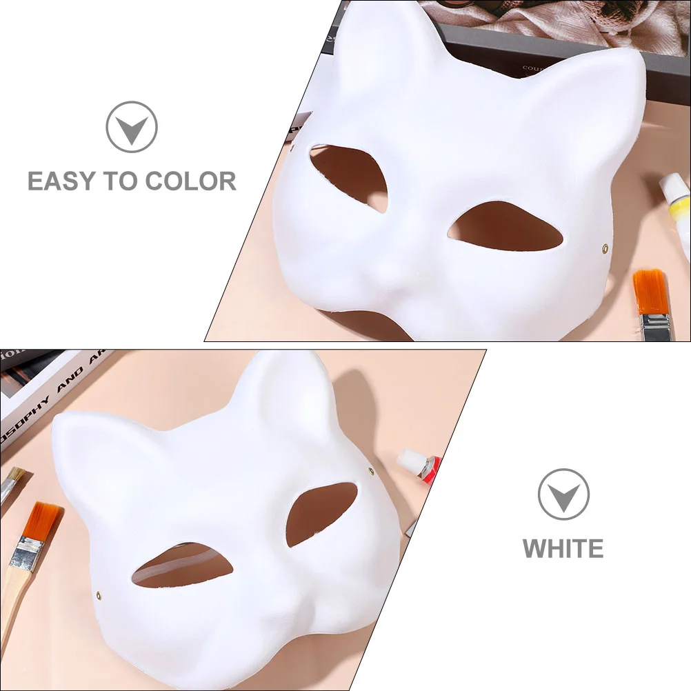 6 ชิ้น Blank Mask Party DIY ภาพวาดสีขาวหน้ากากพรหมกระดาษ Stage Performance Props อุปกรณ์แต่งหน้าสัตว์แมว